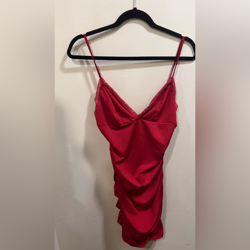 Red Sleeveless Ruched Dress